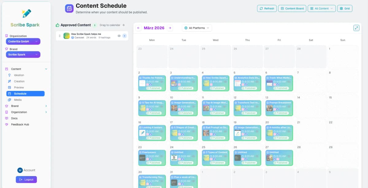 Content calendar and social media scheduling tool for Instagram and Facebook